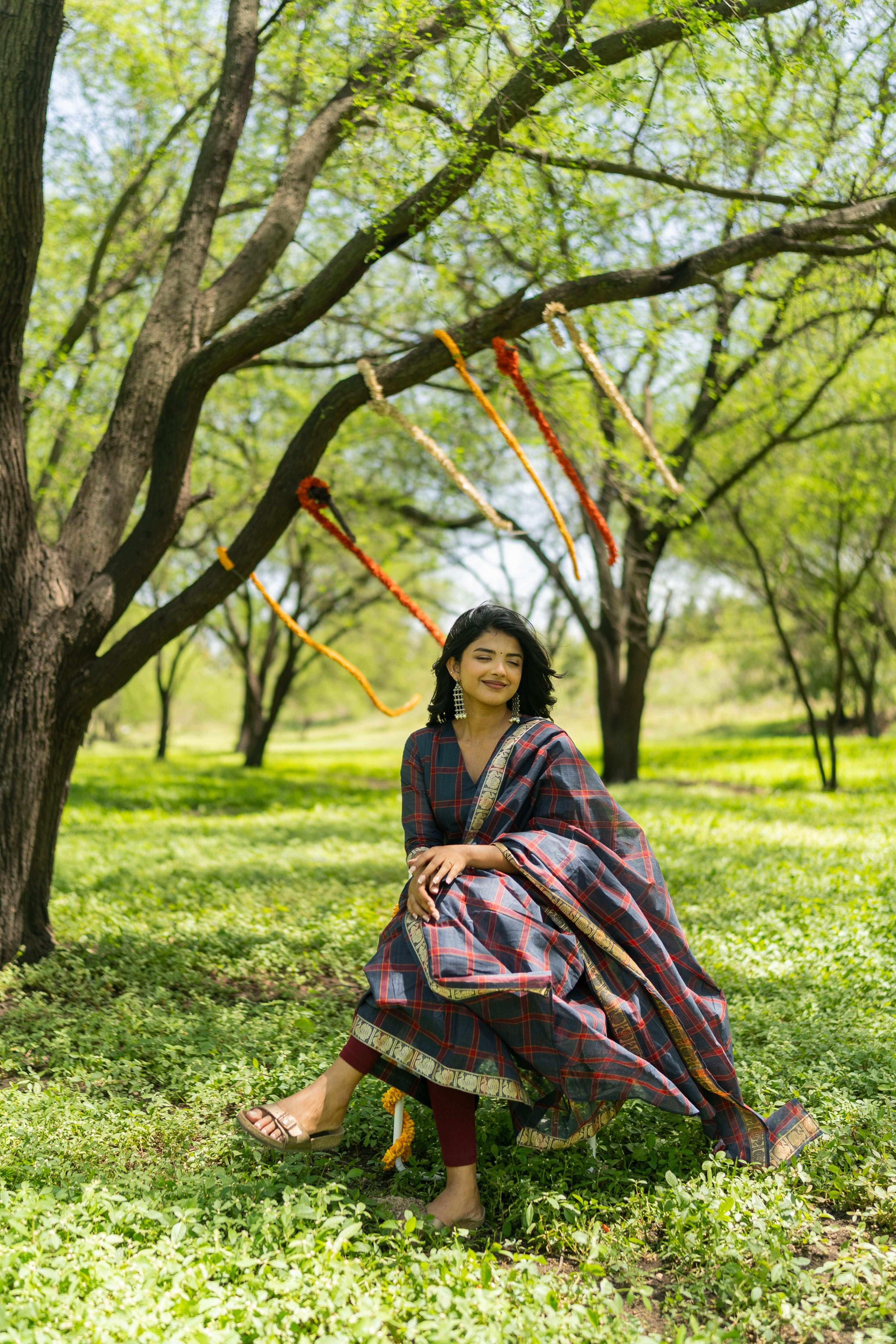 Blue Madras Checks Kanchi Cotton Top & Dupatta